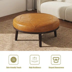 Puf de cuero de plena flor cuadrado de 34.5" con patas de madera maciza