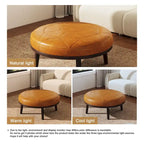 Puf de cuero de plena flor cuadrado de 34.5" con patas de madera maciza