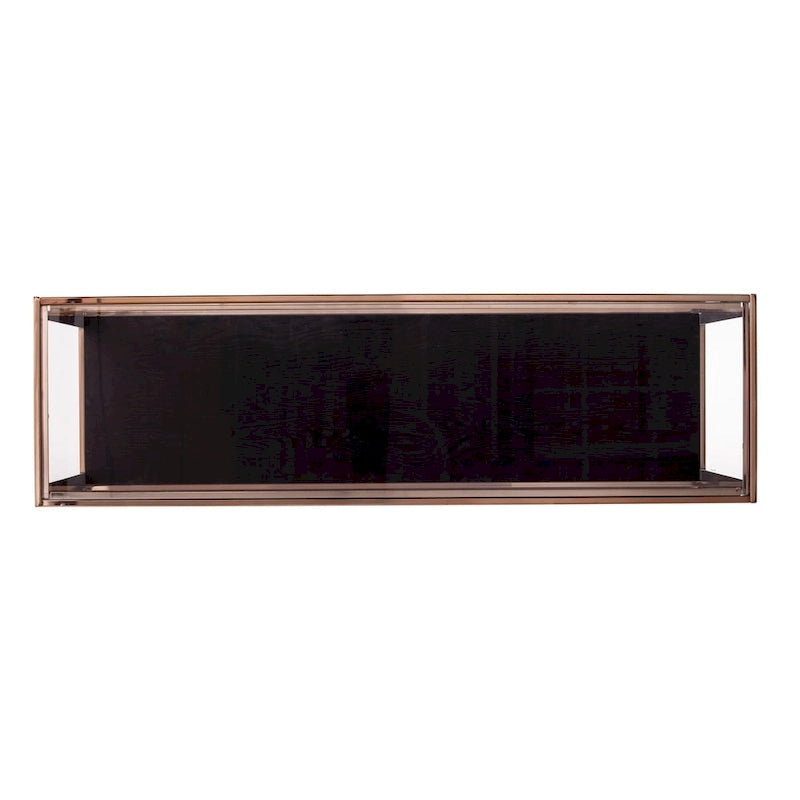 Consola moderna estrecha con tapa de cristal y estante de almacenamiento