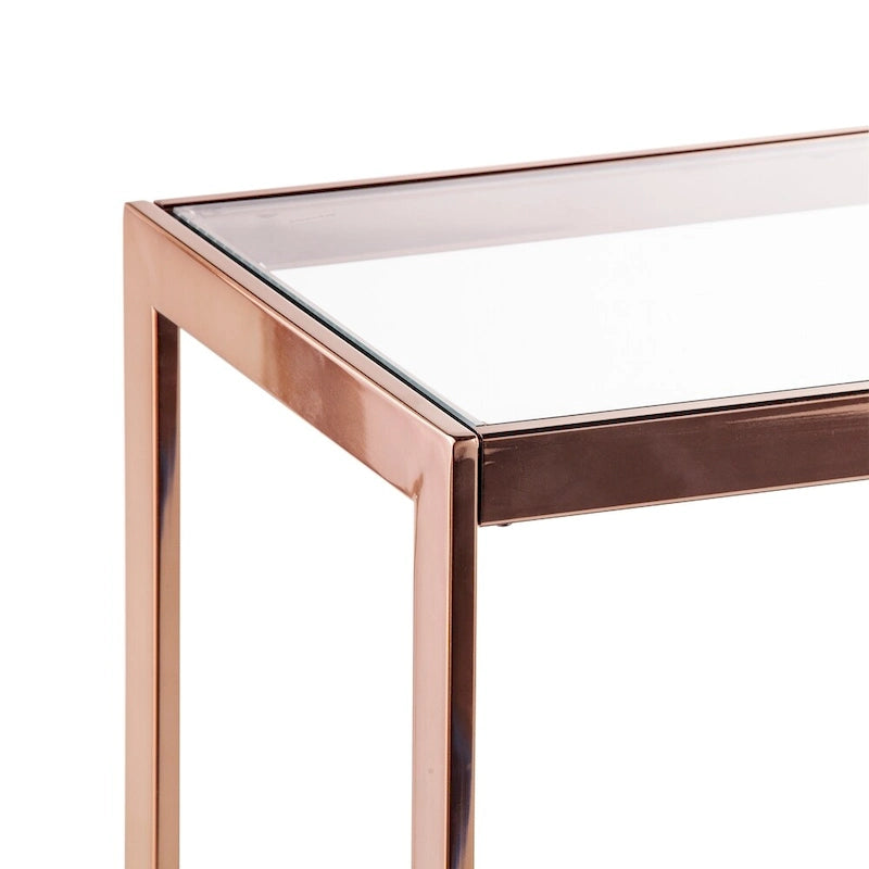 Consola moderna estrecha con tapa de cristal y estante de almacenamiento