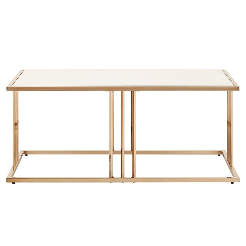 Mesa de centro con acabado dorado champán y tapa de espejo