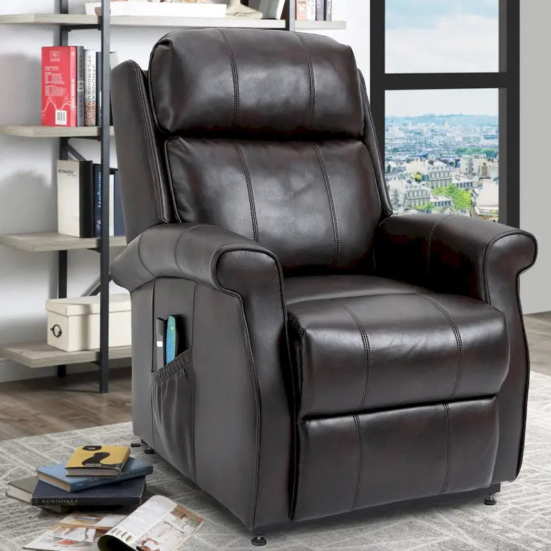 Sillón reclinable elevador eléctrico de piel sintética