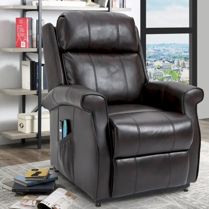 Sillón reclinable elevador eléctrico de piel sintética