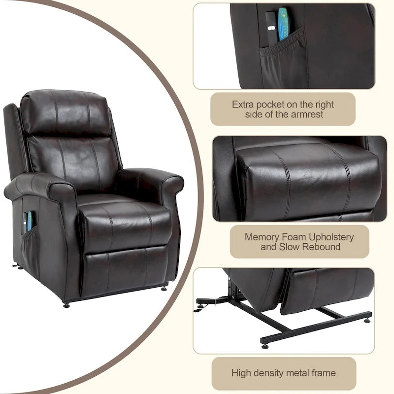 Sillón reclinable elevador eléctrico de piel sintética