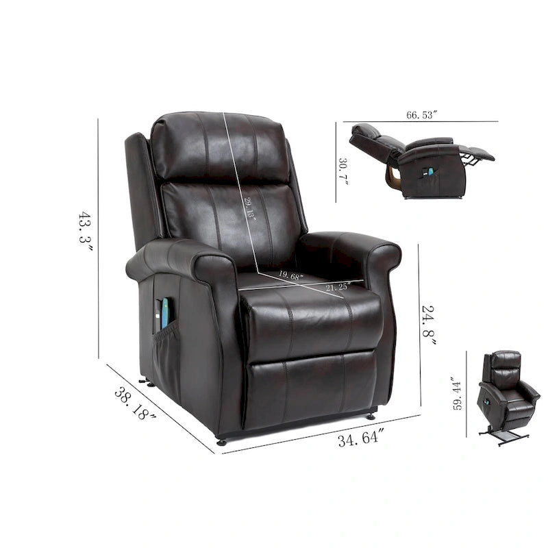 Sillón reclinable elevador eléctrico de piel sintética