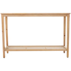 Mesa Consola Delgada de Madera con Tapa de Cristal y Estante de Ratán, 119 cm, Marrón