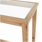 Mesa Consola Delgada de Madera con Tapa de Cristal y Estante de Ratán, 119 cm, Marrón