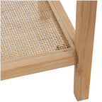 Mesa Consola Delgada de Madera con Tapa de Cristal y Estante de Ratán, 119 cm, Marrón