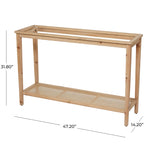 Mesa Consola Delgada de Madera con Tapa de Cristal y Estante de Ratán, 119 cm, Marrón