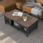 Mesa de centro Conner rústica negra y nogal oscuro de 48 pulgadas de acero con almacenamiento de Furniture of America