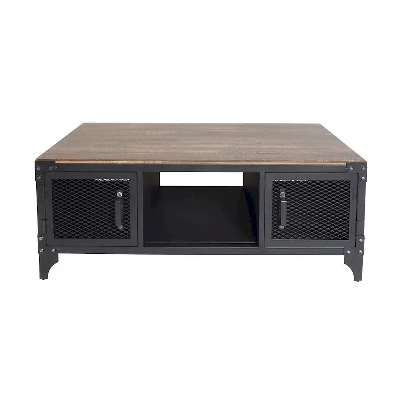 Mesa de centro Conner rústica negra y nogal oscuro de 48 pulgadas de acero con almacenamiento de Furniture of America
