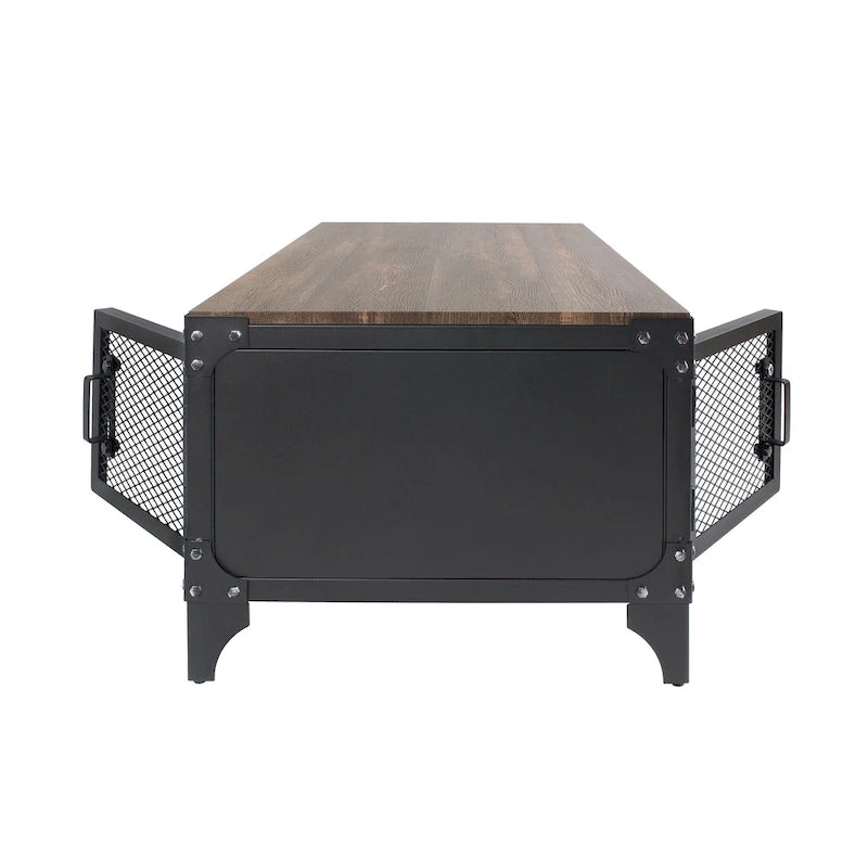 Mesa de centro Conner rústica negra y nogal oscuro de 48 pulgadas de acero con almacenamiento de Furniture of America
