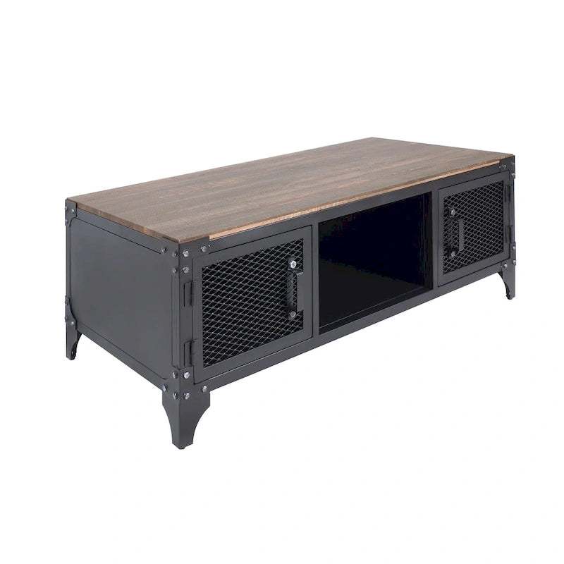Mesa de centro Conner rústica negra y nogal oscuro de 48 pulgadas de acero con almacenamiento de Furniture of America