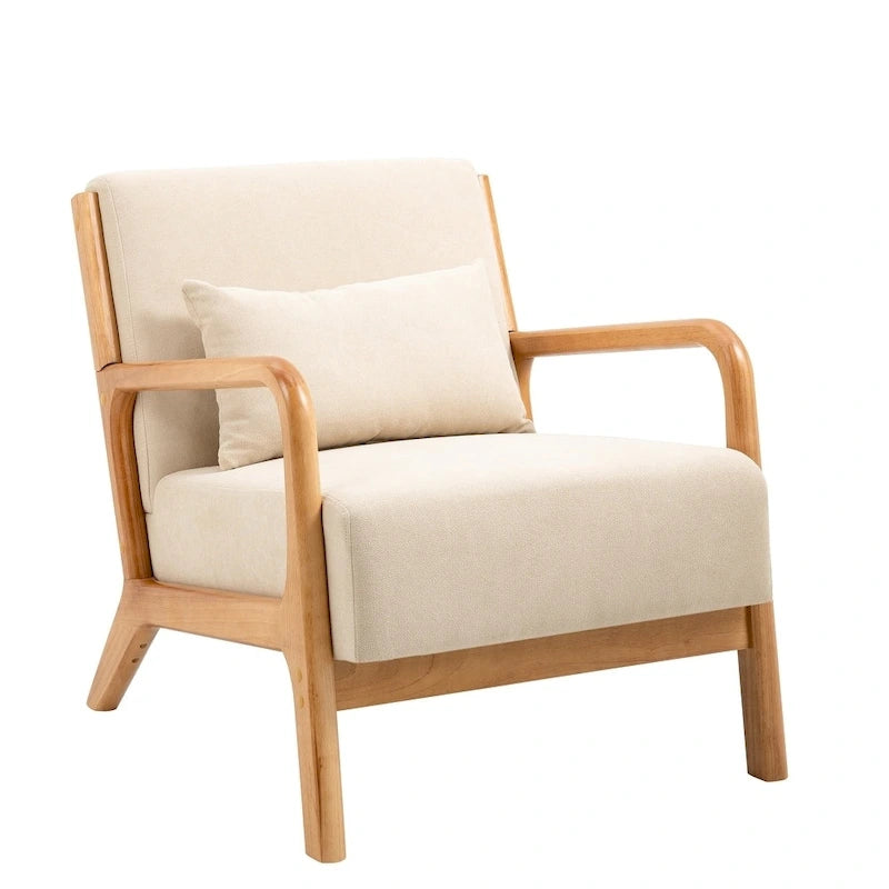 Sillón decorativo tapizado en tela con patas de madera