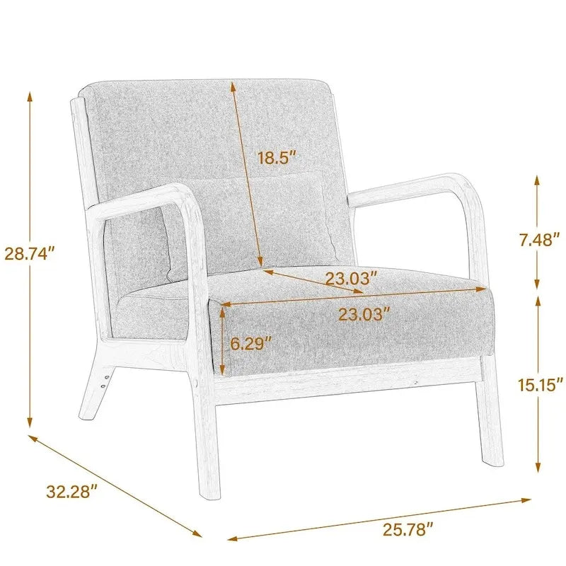 Sillón decorativo tapizado en tela con patas de madera