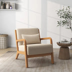 Sillón decorativo tapizado en tela con patas de madera