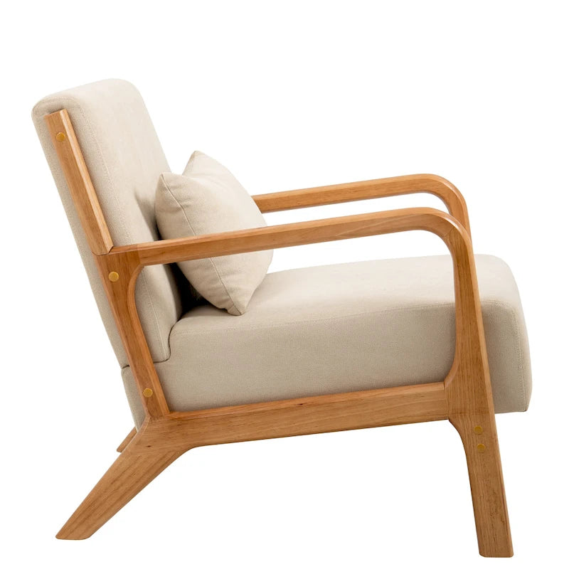 Sillón decorativo tapizado en tela con patas de madera