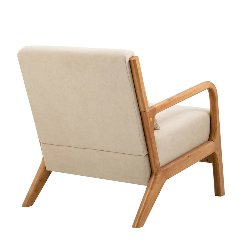 Sillón decorativo tapizado en tela con patas de madera