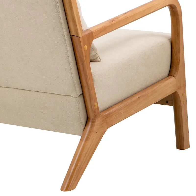 Sillón decorativo tapizado en tela con patas de madera