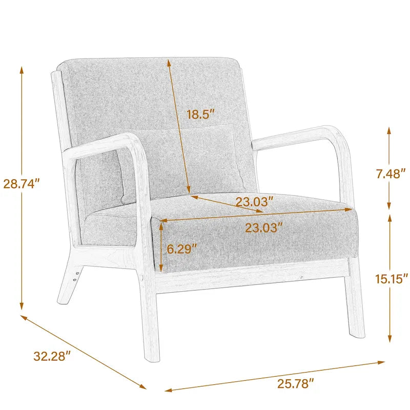 Sillón decorativo tapizado en tela con patas de madera