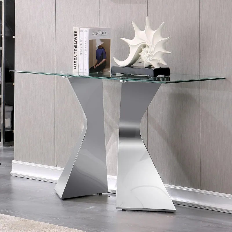 Mesa consola de lujo de 51 pulgadas, rectangular, para sofá, con superficie de vidrio templado rectangular y patas de metal