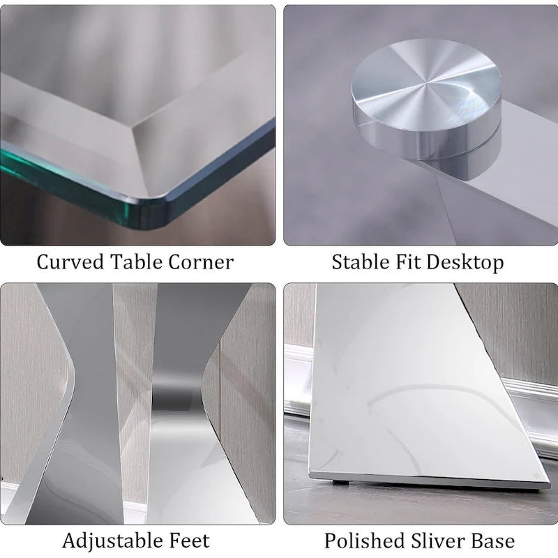 Mesa consola de lujo de 51 pulgadas, rectangular, para sofá, con superficie de vidrio templado rectangular y patas de metal