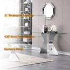 Mesa consola de lujo de 51 pulgadas, rectangular, para sofá, con superficie de vidrio templado rectangular y patas de metal