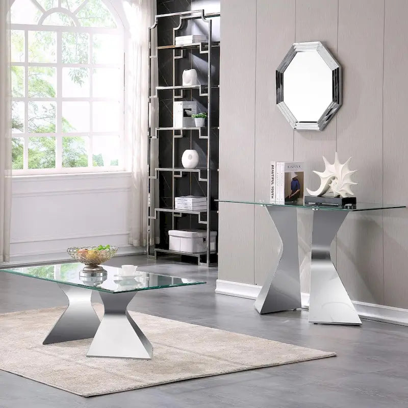 Mesa consola de lujo de 51 pulgadas, rectangular, para sofá, con superficie de vidrio templado rectangular y patas de metal