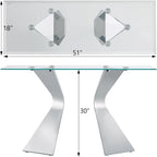 Mesa consola de lujo de 51 pulgadas, rectangular, para sofá, con superficie de vidrio templado rectangular y patas de metal
