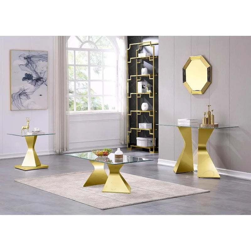 Mesa consola de lujo de 51 pulgadas, rectangular, para sofá, con superficie de vidrio templado rectangular y patas de metal