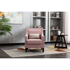 Sillón tapizado en lino con tachuelas y patas de madera maciza