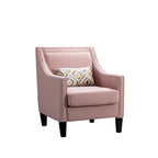 Sillón tapizado en lino con tachuelas y patas de madera maciza