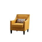Sillón tapizado en lino con tachuelas y patas de madera maciza
