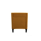 Sillón tapizado en lino con tachuelas y patas de madera maciza