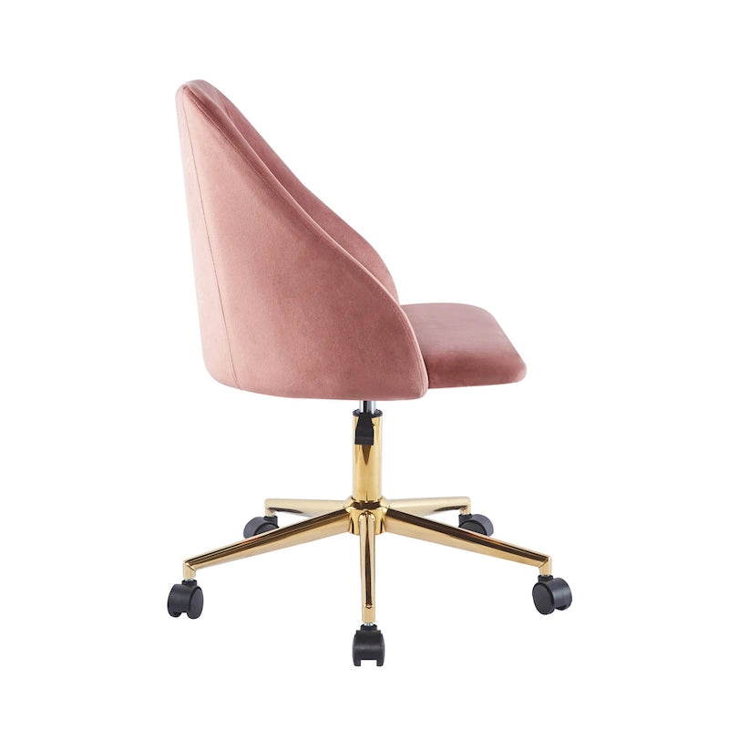Silla de oficina giratoria de terciopelo con patas cromadas doradas
