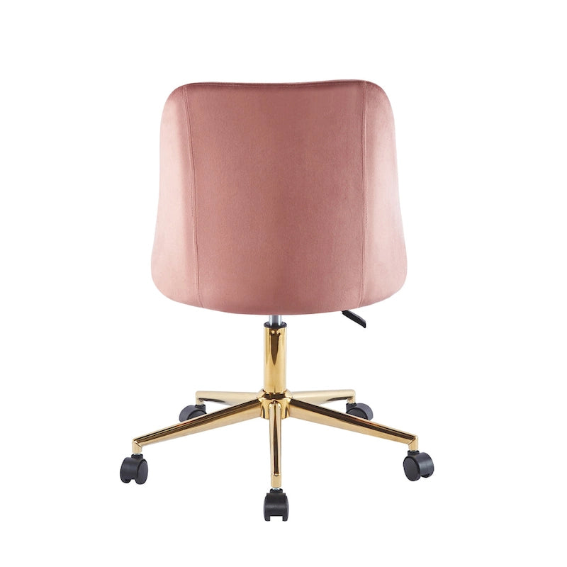 Silla de oficina giratoria de terciopelo con patas cromadas doradas