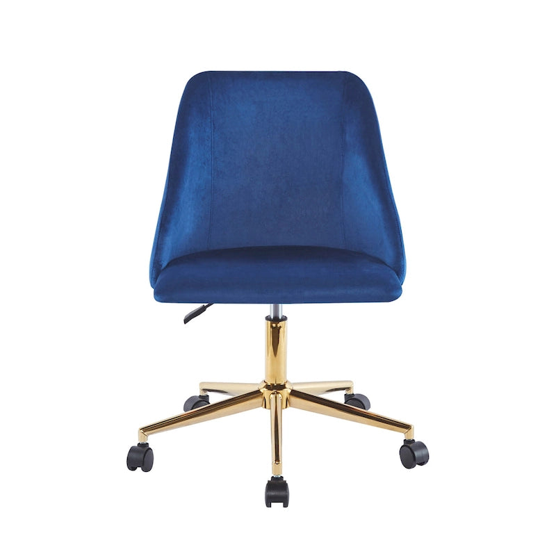 Silla de oficina giratoria de terciopelo con patas cromadas doradas