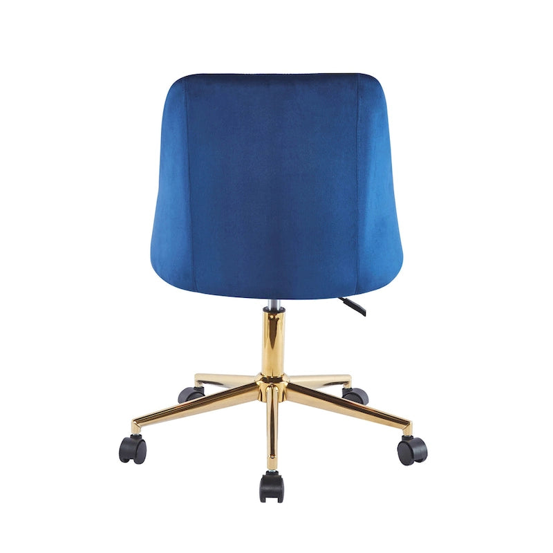 Silla de oficina giratoria de terciopelo con patas cromadas doradas