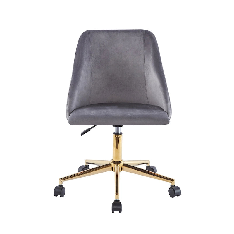 Silla de oficina giratoria de terciopelo con patas cromadas doradas