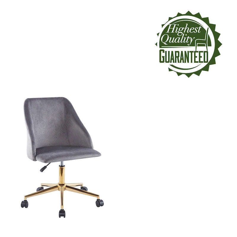 Silla de oficina giratoria de terciopelo con patas cromadas doradas