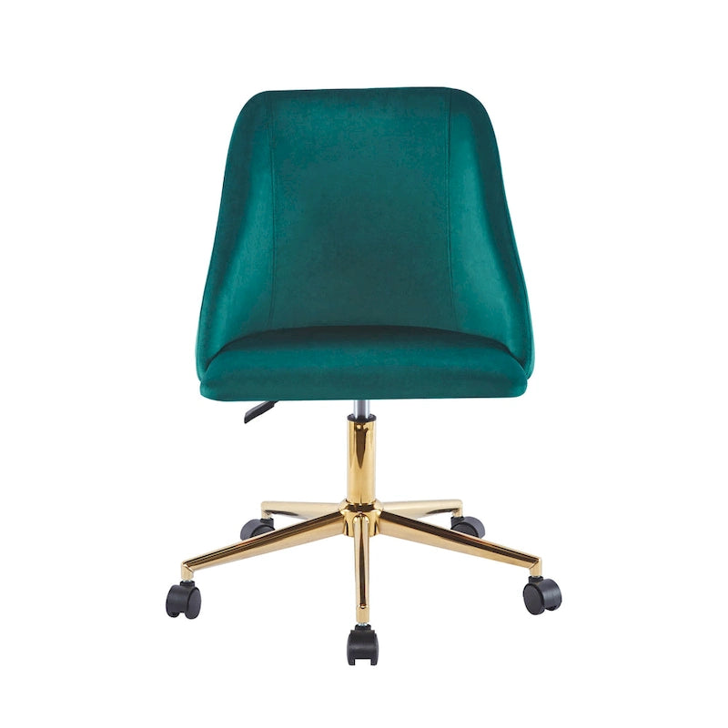 Silla de oficina giratoria de terciopelo con patas cromadas doradas