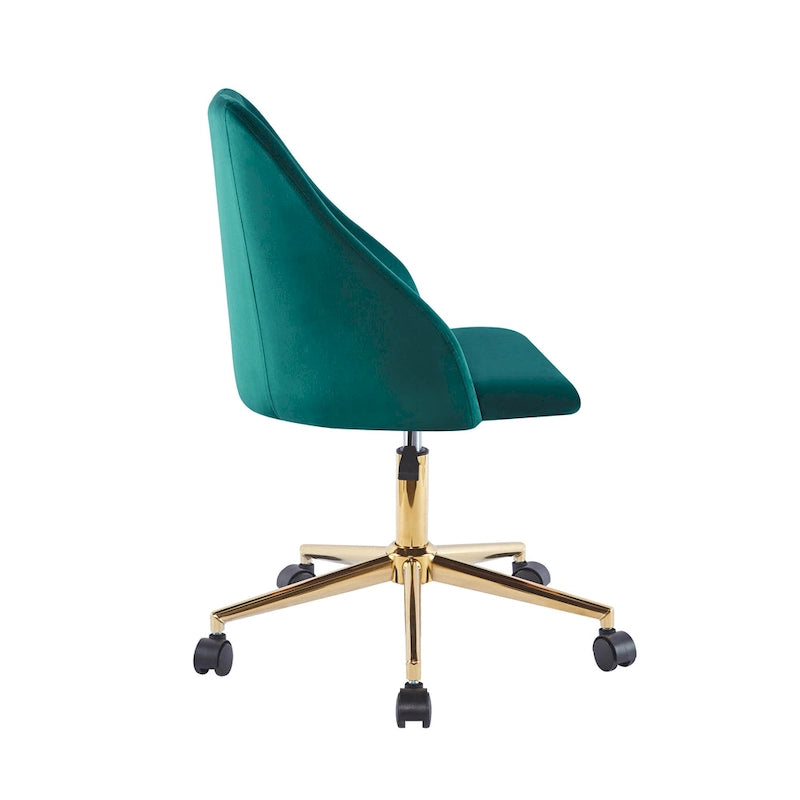 Silla de oficina giratoria de terciopelo con patas cromadas doradas