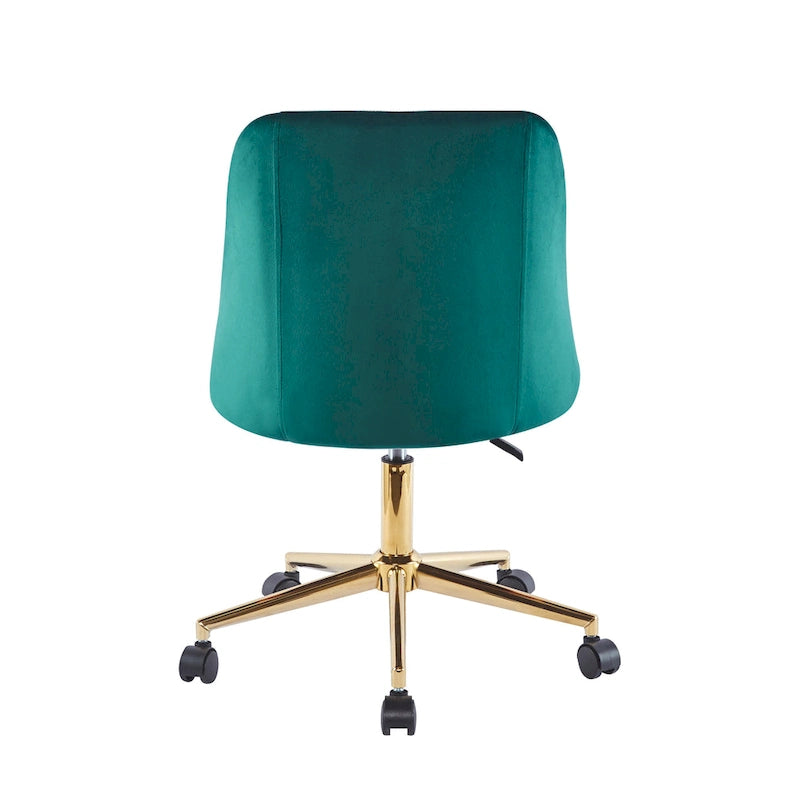 Silla de oficina giratoria de terciopelo con patas cromadas doradas