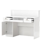 Mostrador de recepción rectangular de madera con compartimento iluminado