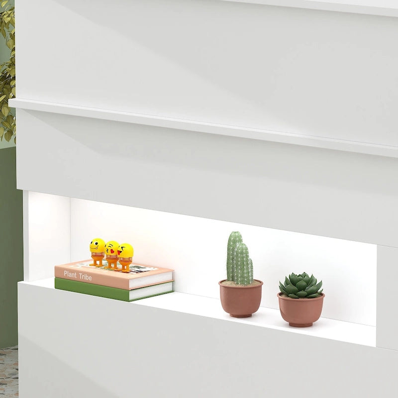 Mostrador de recepción rectangular de madera con compartimento iluminado