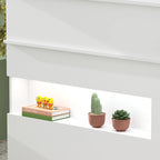 Mostrador de recepción rectangular de madera con compartimento iluminado