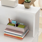 Mostrador de recepción rectangular de madera con compartimento iluminado