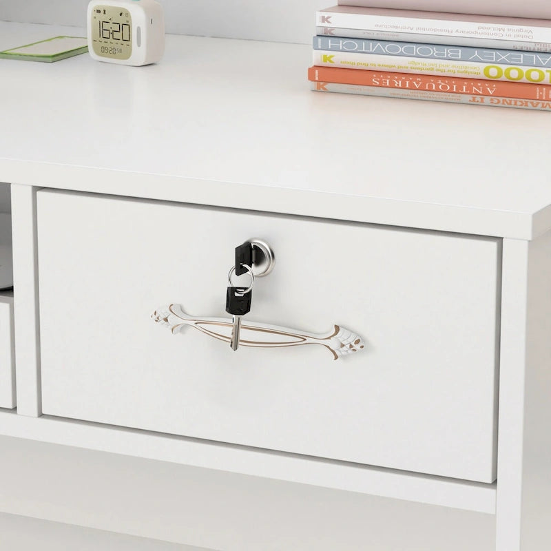 Mostrador de recepción rectangular de madera con compartimento iluminado