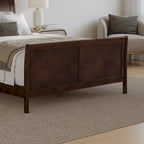 Cama de plataforma de perfil bajo de madera maciza Portland con piecera a juego
