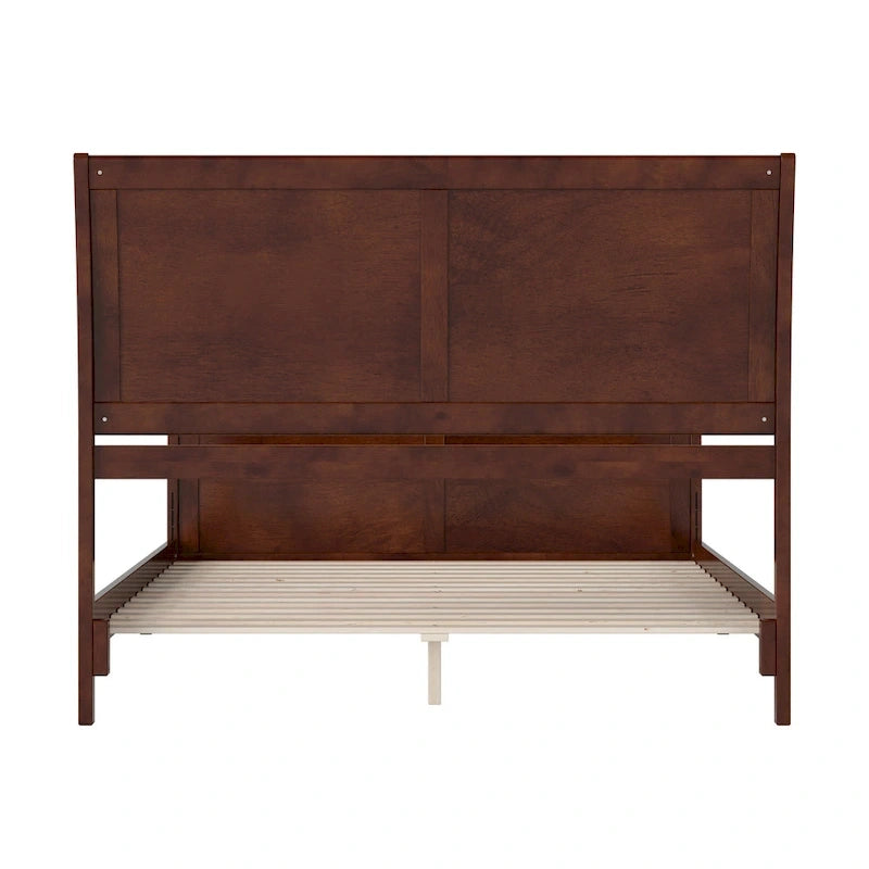 Cama de plataforma de perfil bajo de madera maciza Portland con piecera a juego